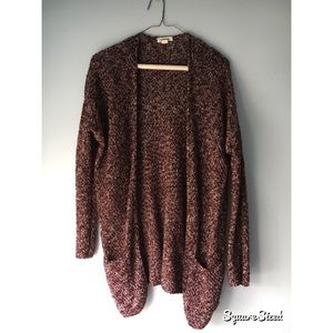 Speckled Maroon and White Knit Cardigan